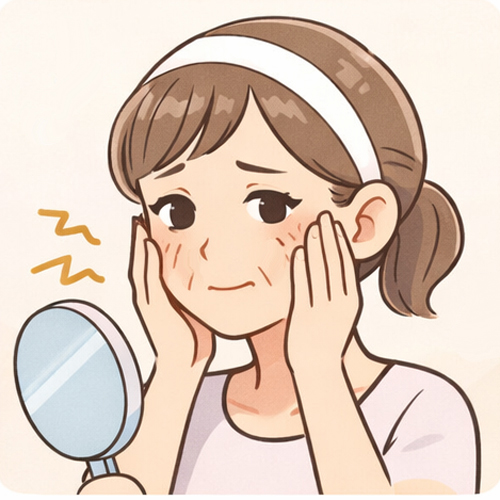 しわが目立つ